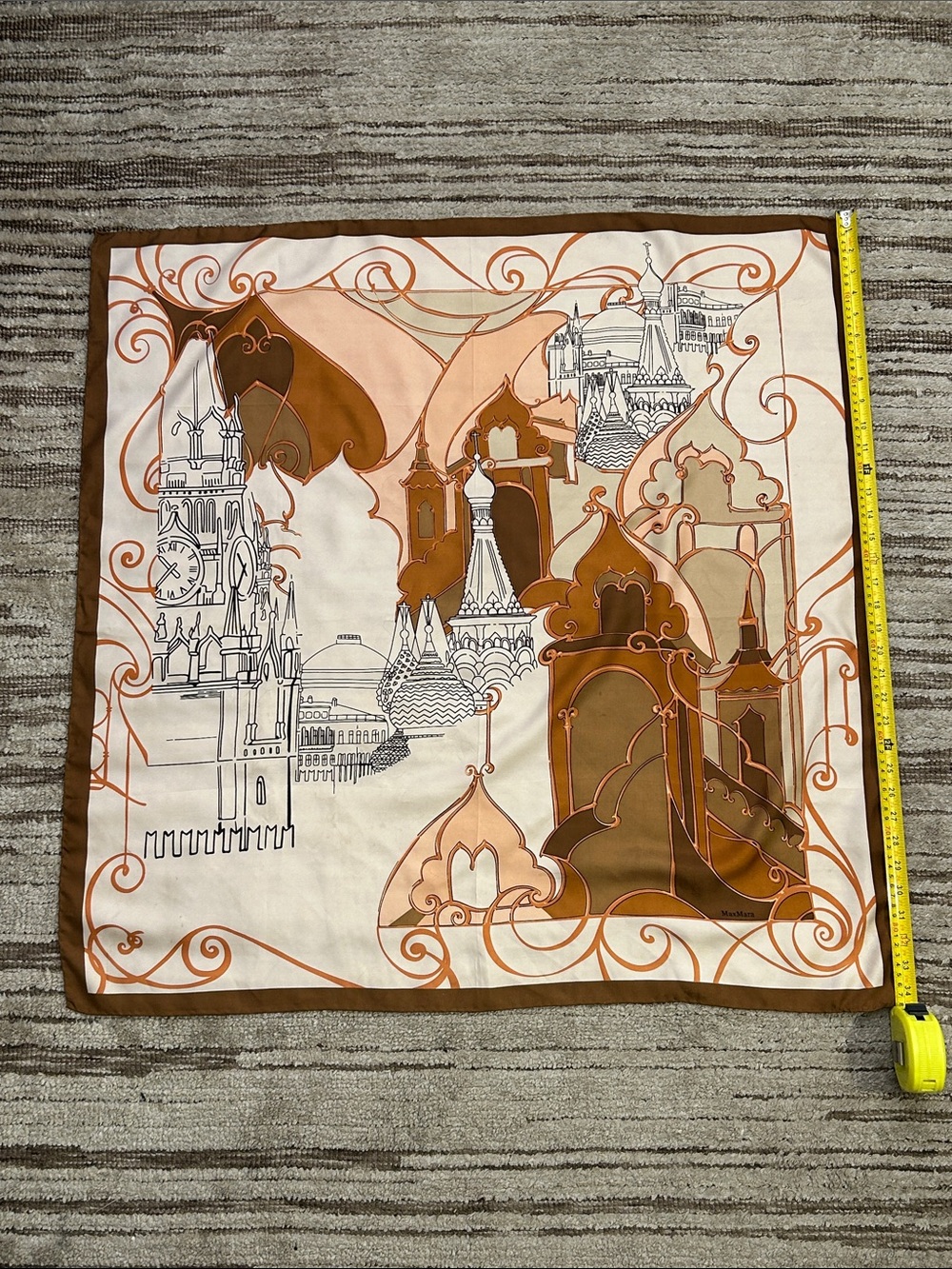 Architectural MaxMara Print Silk Scarf in Brown & Cream